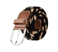 FGUJSUR 107cm 120cm 130cm Unisex Casual Knitted Pin Buckle Belt Woven Canvas Elastic Expandable Stretch Belts For Women Men Girdle(FB 3.3cmX130CM,Black beige coffe)