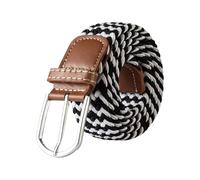 FGUJSUR 107cm 120cm 130cm Unisex Casual Knitted Pin Buckle Belt Woven Canvas Elastic Expandable Stretch Belts For Women Men Girdle(FB 3.3cmX130CM,Black white)