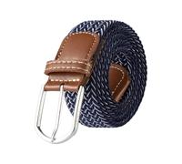 FGUJSUR 107cm 120cm 130cm Unisex Casual Knitted Pin Buckle Belt Woven Canvas Elastic Expandable Stretch Belts For Women Men Girdle(FB 3.3cmX130CM,Blue jian white)