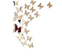 FGUJSUR 12 pezzi adesivi murali farfalla 3D carta da parati autoadesiva in PVC effetto specchio adesivo parete soggiorno decalcomania decorazioni for la casa(Gold)