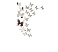 FGUJSUR 12 pezzi adesivi murali farfalla 3D carta da parati autoadesiva in PVC effetto specchio adesivo parete soggiorno decalcomania decorazioni for la casa(Silver)