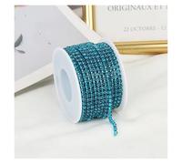 FGUJSUR 2mm-4mm Glass Rhinestone Chain Trim with Colorful Bottom Sewing Strass Cup Crystal Banding Glue On(Blue Zircon,10yards,SS12-3mm)