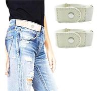 FGUJSUR 2pcs/set No Buckle Elastic Belt For Women Men Unisex Stretch For Pants Jeans Casual Free Adjustable Invisible(White)