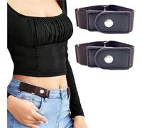 FGUJSUR 2pcs/set No Buckle Elastic Belt For Women Men Unisex Stretch For Pants Jeans Casual Free Adjustable Invisible(Brown)