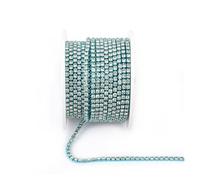 FGUJSUR Arrival Colorful Rhinestone Chains Dense Fancy Chain Apparel Sewing Glass Cup with Base(Blue Base-Crystal,SS12(3mm)-5yards)