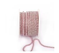 FGUJSUR Arrival Colorful Rhinestone Chains Dense Fancy Chain Apparel Sewing Glass Cup with Base(Pink Base-Crystal,SS6(2mm)-5yards)