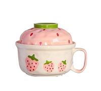 FGUJSUR Ciotola for ramen alla fragola kawaii con coperchio in ceramica, carina, zuppa di frutta, insalata, noodles istantanei, grande ciotola, cucina for la casa, stoviglie da 700 ml