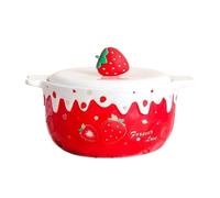 FGUJSUR Ciotola for ramen alla fragola kawaii con coperchio in ceramica, grande e carina, for insalata, zuppa, noodles istantanei, stoviglie for la casa, 700 ml(Color 1)
