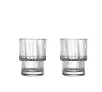 FGUJSUR Coffee Glass Cups Stackable Glassware Stripe Simple Transparent Cocktail Bar Beverages Soda Milk Juice Drink Mugs Cup Drinkware(200ml 2pcs)