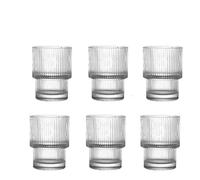 FGUJSUR Coffee Glass Cups Stackable Glassware Stripe Simple Transparent Cocktail Bar Beverages Soda Milk Juice Drink Mugs Cup Drinkware(300ml 6pcs)