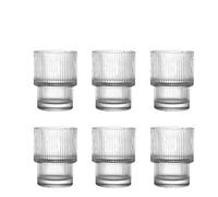 FGUJSUR Coffee Glass Cups Stackable Glassware Stripe Simple Transparent Cocktail Bar Beverages Soda Milk Juice Drink Mugs Cup Drinkware(200ml 6pcs)