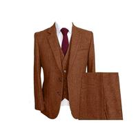 FGUJSUR Completo da Uomo, 3 Pezzi, in Tweed, Formale, con Revers A Lancia, Stile Classico, for Matrimonio, Sposo, Banchetto, Lavoro, Smoking(Orange,M)