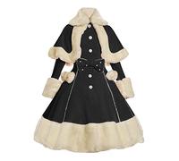 FGUUTYM Abito invernale da donna, stile medievale, rinascimentale, vintage, gotico, collo alto, maniche lunghe, con fiocco, abito estivo da donna, Nero , L