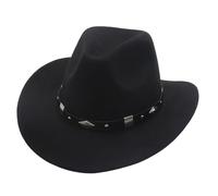 FGUUTYM Bowler Hat with Belt Buckle Western Style Love Top Broadside Wide Brim Head Cowboy Dress Up Hats for Romantiche commedie, Nero , Taglia unica