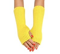 FGUUTYM Donne e Inverno Colore Normale Multicolore Lana Lunga Strisce Guanti Mezzo Dita Guanti Touch Screen Donna Nero, giallo., Taglia unica