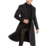 FGUUTYM Men's British Style Solid Color Long Coat Fashionable Warm Woolen Overcoat Giubbotti (Black, XXL)