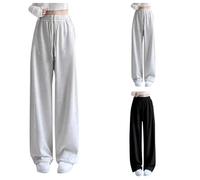 FGUUTYM Pantaloni da jogging da ragazza, in vita elastica, con tasche, Y2k, casual, comodi, per il tempo libero, a gamba larga, per bambini, a vita alta, Z4-nero., 140