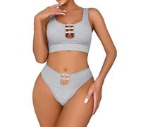 FGUUTYM Pigiama da donna, sexy, tinta unita, a forma di cuore, senza maniche, biancheria da notte, set di pigiami, giocattolo sessuale, grigio., S