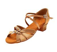 FGUUTYM Scarpe da ballo Donna Latin Dance Sandali Con Tacco Basso Scarpe Da Danza Standard Cinghie Strass Cinturino Alla Caviglia Scarpe Da Sera Con Pizzo Aperto Sociale Da Ballo, Festa Di Nozze, gold