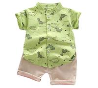FGUUTYM Set di dinosauri per bambini, set di pentole e pantaloni, maglietta per bambini e ragazzi, verde, 18-24 Monate