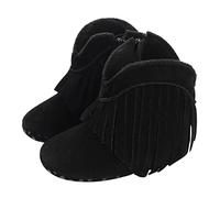 FGUUTYM Stivaletti invernali per bambini e ragazze, piatti, antiscivolo, comodi, in tinta unita, con chiusura lampo laterale, nappa, primi passi, Nero , 22 EU