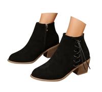 FGUUTYM Stivali corti da donna con chiusura lampo, stivaletti primaverili estivi, in ecopelle, a mezza altezza, con tacco a blocco, in pelle scamosciata, eleganti stivaletti estivi, Z1 nero., 38 EU