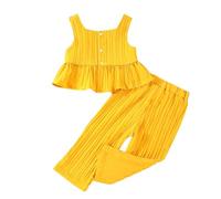 FGUUTYM Summer New Europe and The States Style Camisole Vest Models Soft Fabrics Solid Coloured Blouse Trousers Two Piece Set Salopette Baby 86, giallo., 12-18 Monate