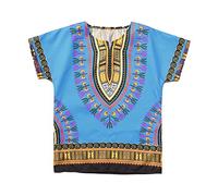 FGUUTYM Vestito Africano Unisex 2-7 Anni Bambini Unisex Dashiki Camicia Casual Manica Corta Top Tradizionale con Stampa Africana Etnica Caftano Camicia Etnica Caftano Abbigliamento Bambini, Blu, 130