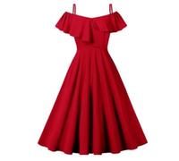 FGVFCS Abiti eleganti da donna con spalle scoperte e volant, linea A Line Midi anni '50, Audrey Hepburn, Rockabilly, retrò, altalena, prendisole da donna, da sera, cocktail, feste, balli, vacanze,