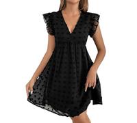 FGVFCS Abiti estivi da donna UK con scollo a V abito a portafoglio abito con volant in vita impero mini abito da donna petite skater abito svizzero a pois elegante abito da cocktail abito da festa