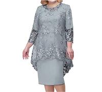 FGVFCS Abito taglie forti da donna, set da 2 pezzi, elegante abito da sera in pizzo ricamato, copertura a mezza manica abiti casual da donna per madre della sposa, cocktail, matrimonio, ballo di fine