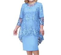 FGVFCS Abito taglie forti da donna, set da 2 pezzi, elegante abito da sera in pizzo ricamato, copertura a mezza manica abiti casual da donna per madre della sposa, cocktail, matrimonio, ballo di fine
