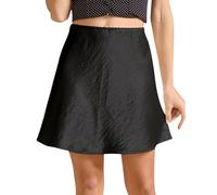 FGVFCS Gonne da donna Minigonna in raso A-Line Gonna elastica in vita in seta gonne corte fragili satinate estive da donna eleganti abiti da cocktail Clubwear Sottogonna Uscire Raccogliere, Nero 35, S