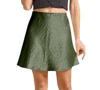 FGVFCS Gonne da donna Minigonna in raso A-Line Gonna elastica in vita in seta gonne corte fragili satinate estive da donna eleganti abiti da cocktail Clubwear Sottogonna Uscire Raccogliere, Verde