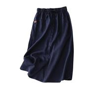 FGVFCS Gonne in lino di cotone da donna gonne da spiaggia estive una linea fluida casual con coulisse a vita alta button down midi con tasche spacco abiti casual eleganti abito lungo linea ad A