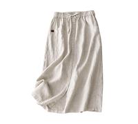 FGVFCS Gonne in lino di cotone da donna gonne da spiaggia estive una linea fluida casual con coulisse a vita alta button down midi con tasche spacco abiti casual eleganti abito lungo linea ad A