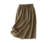 FGVFCS Gonne in lino di cotone da donna gonne da spiaggia estive una linea fluida casual con coulisse a vita alta button down midi con tasche spacco abiti casual eleganti abito lungo linea ad A