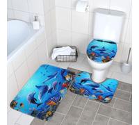 Fgwaauh Blue Ocean - Set di 3 tappetini da bagno a forma di U, tappetino e copriwater