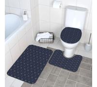 Fgwaauh Linee tratteggiate forme geometriche su sfondo blu ombra tappeti da bagno set 3 pezzi tappeto contorno a forma di U, tappetino e copertura del coperchio del WC