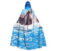 Fgwaauh Mantello da 147,3 cm con cappuccio, due delfini nell'acqua, unisex, mantello con cappuccio per feste di Halloween, cosplay, costume