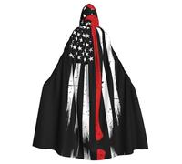 Fgwaauh Mantello da 147,3 cm con cappuccio, linea rossa da vigile del fuoco, bandiera USA, unisex, mantello con cappuccio a lunghezza intera, per feste di Halloween, cosplay, costume mantello