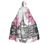 Fgwaauh Mantello da 147,3 cm con cappuccio, pittura a olio Parigi Torre Eiffel unisex a lunghezza intera, mantello con cappuccio per feste di Halloween e cosplay