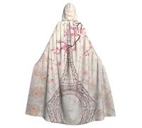 Fgwaauh Mantello da 147,3 cm con cappuccio, Torre Eiffel di Parigi, fiori che sbocciano, mantello unisex con cappuccio, mantello per feste di Halloween e cosplay