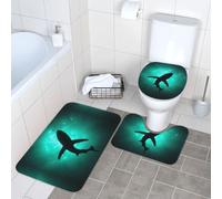 Fgwaauh Set di 3 tappeti da bagno a forma di U con delfini sottomarini e balene nere