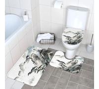 Fgwaauh Set di 3 tappeti da bagno a forma di U con montagna e albero di pino