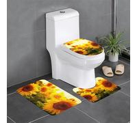 Fgwaauh Set di 3 tappetini da bagno antiscivolo, morbidi, a forma di U, per bagno, vasca, doccia, motivo: campo di girasoli su sole luminoso