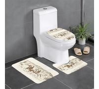Fgwaauh Set di 3 tappetini da bagno con cactus del deserto occidentale con cowboy che cavalcano cavalli, tappetini morbidi antiscivolo a forma di U, per bagno, vasca, doccia