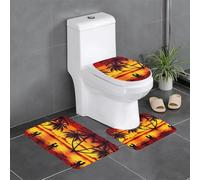 Fgwaauh Set di 3 tappetini da bagno con coppia sulla spiaggia, al tramonto, antiscivolo, morbidi, a forma di U, per bagno, vasca, doccia