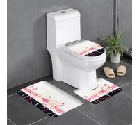 Fgwaauh Set di 3 tappetini da bagno con fenicotteri rosa su sfondo, antiscivolo, morbidi, a forma di U, per bagno, vasca da bagno, doccia