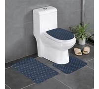 Fgwaauh Set di 3 tappetini da bagno con linee tratteggiate geometriche su sfondo blu, tappetini morbidi antiscivolo a forma di U, per bagno, vasca, doccia